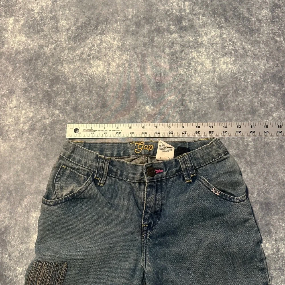 Y2K Gap Kids Girls Blue Jeans Cropped Patchwork Distressed Bottom Size 14 Slim‎